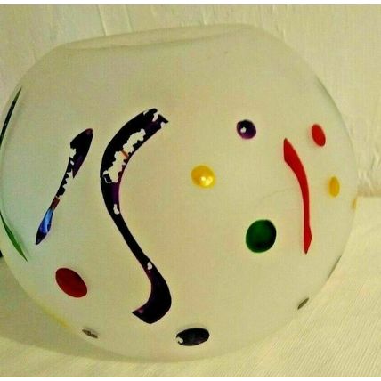 Teleflora Gift Circle Frosted Glass Bowl Hand Painted Confetti 41/2" H w/Holder