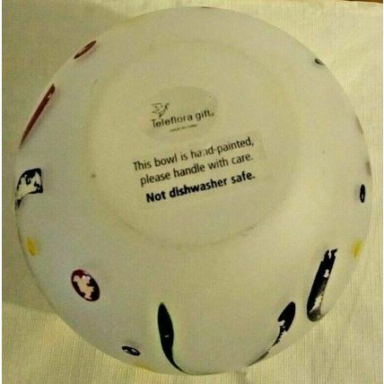 Teleflora Gift Circle Frosted Glass Bowl Hand Painted Confetti 41/2" H w/Holder