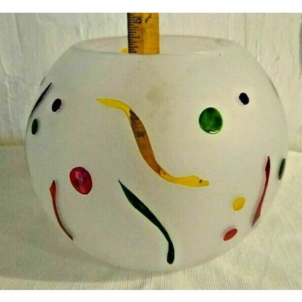 Teleflora Gift Circle Frosted Glass Bowl Hand Painted Confetti 41/2" H w/Holder