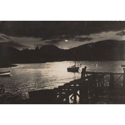 Fishing Boat at Loch Awe Moonlight Argyll & Bute Scottish Postcard