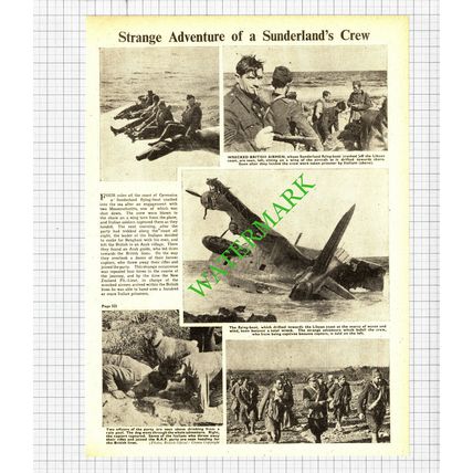 Sunderland Flying Boat Libya Italians / German Tank Repairs WW2 - 1942 Cutting