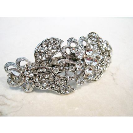 Silver flower shaped crystal hair barrette clip bridal clip bridal barrette