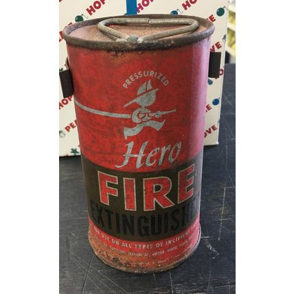 HERO Mini Fire Extinguisher Can with Wall Mount Clamp Vintage bostwick