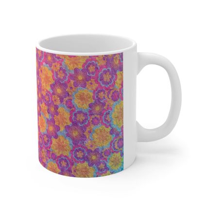 Pink Floral Flowers in Pink & Purple Pattern Ceramic Mug 11oz Design Wrap-a-roun