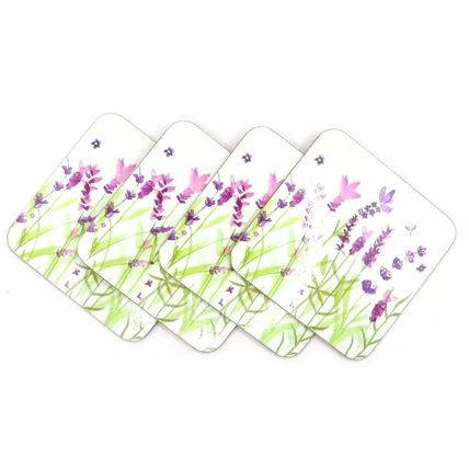 Lavender Flower Coasters Lamianted Cork Set of 4 Gift Home Decor Drink