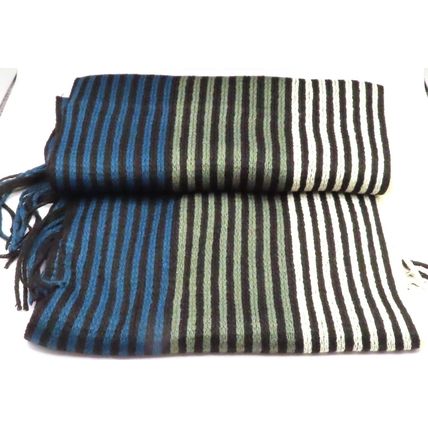 Mens Tradional Scarf Striped Black, Grey, White & Blue Fringed Super Soft Boxed