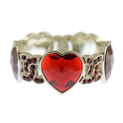 Rhodium Faceted Glass Heart Shape Charm w/Rhinestoned Half Circle Link - Smok...