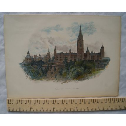 Vintage: coloured engraving - Parliament House, Ottawa