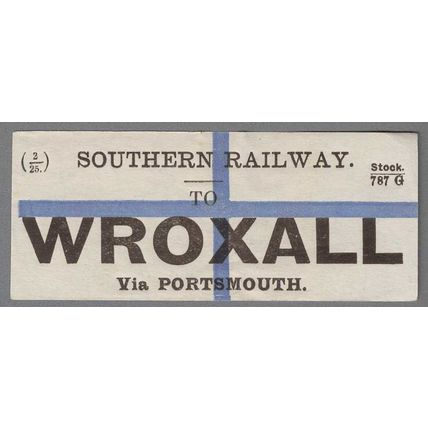 SOUTHERN RAILWAY LUGGAGE LABEL - WROXALL via Portsmouth