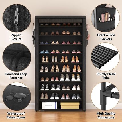 ROJASOP 10 Tier Shoe Rack with Covers,Large Capacity Stackable Tall Shoe Shelf S