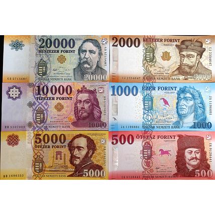 Set of banknotes from Hungary 500 - 20 000 Forint 2016 - 2021 UNC Pick #202-207
