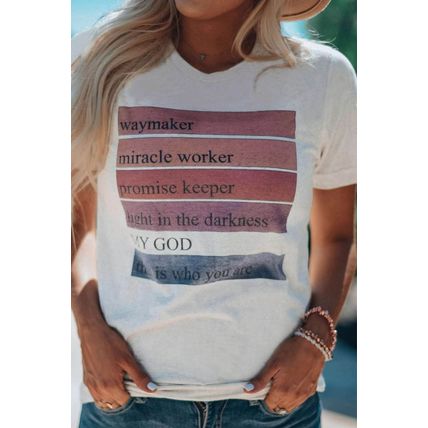 White Letters Graphic Print Crewneck Short Sleeve T Shirt