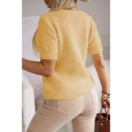 Yellow Cream Cute Flower Applique Short Sleeve Sweater
