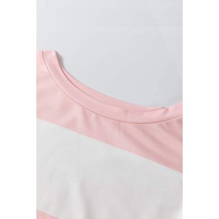 Light Pink Colorblock Striped Drop Shoulder Long Sleeve Top