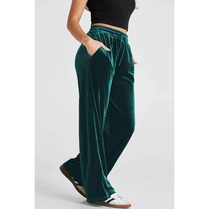 Evergreen Solid Drawstring Waist Wide Leg Pants