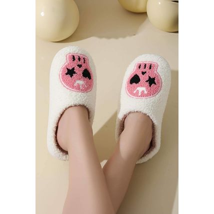 White Halloween Skull Printed Plush Winter Home Slippers