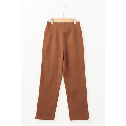 Chestnut Solid Color Double Breasted Straight Leg Pants