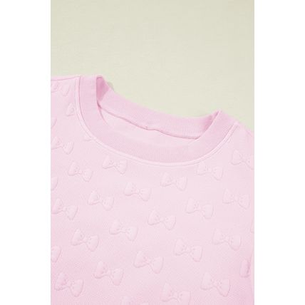 Pink Bow Jacquard Ruffle Sleeve Short 2pcs Outfit