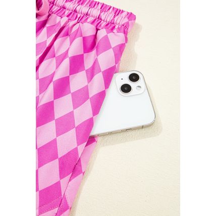 Pink Geometric Print Active Casual Shorts with Slits