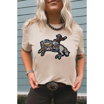 Khaki Sequin Rodeo Graphic Crewneck Tee