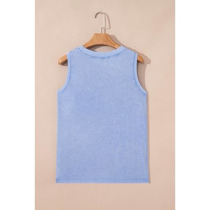 Beau Blue Mineral Wash Patched Chest Pocket Casual Tank Top