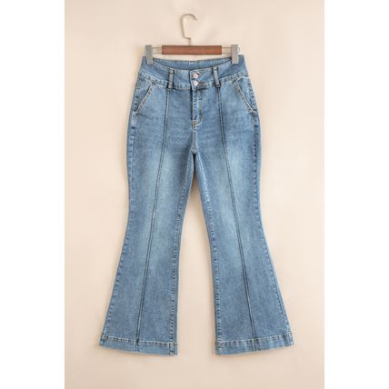 Dusk Blue 2 Button High Waist Piping Trim Bootcut Jeans