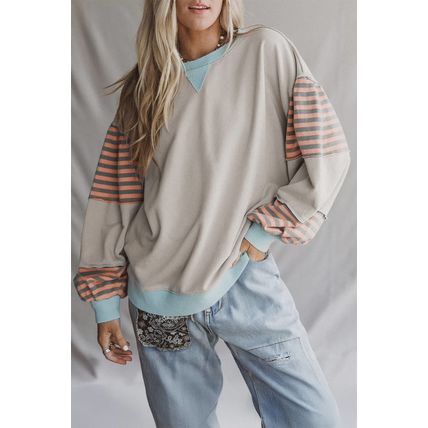 Jet Stream Striped Colorblock Patchwork Drop Shoulder Sweatshirt