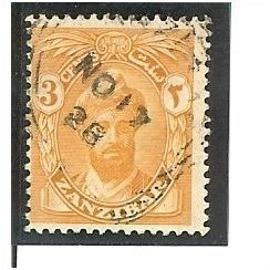 Zanzibar KGV 1926 3c Yellow Orange Used SG 300 stamp Sultan Kalif bin Harub