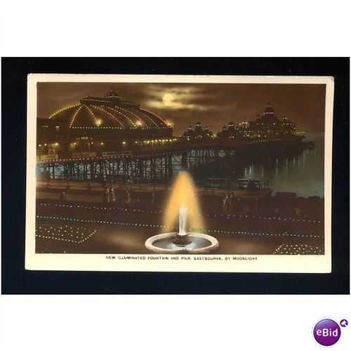 Sussex EASTBOURNE Illuminated Fountain Moonlight Postcard