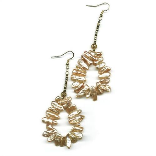 Earrings #fwp2 fresh water champagne pearl chips 3.5 inch ladies costume jewelry