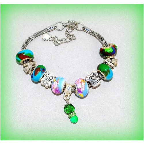 Pretty European Beads Charm Bracelet Silver Tone Bangle Jewellery 1865