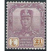 Johore 1928 SG115 21c Dull Purple & Orange Mounted Mint ... .
