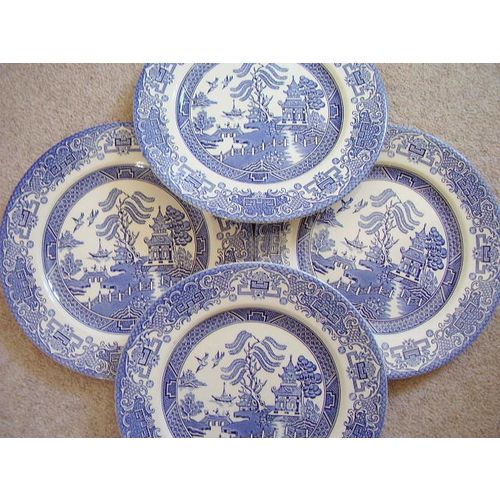 Ironstone England blue and white porcelain plate-dish,set of 4 pieces,Willow