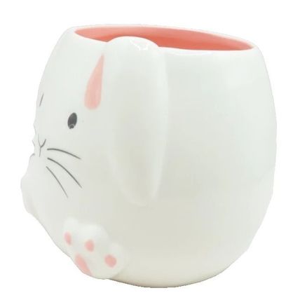 White Rabbit Mug with Pink Handle Ceramic 9.5 CM Not Microwave/Dishwasher Safe