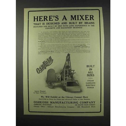 1913 OshKosh Concrete Mixer Ad - Here's a Mixer