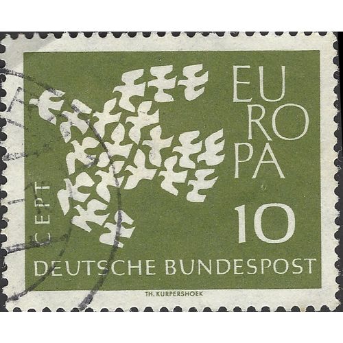 GERMANY, Europa, CEPT, Carrier Pigeon, olive 1961, 10pf, #5