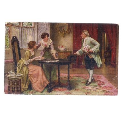 THE FORTUNE TELLER by S Muschamp used anique postcard art 1921 postmark =