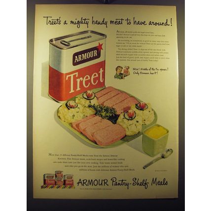 1950 Armour Treet Ad - Treet's a mighty handy meat to have around