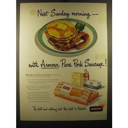 1950 Armour Pure Pork Sausage Ad - Next Sunday morning
