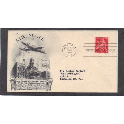 FDC Day Lowry C38 5c New York (Cachet-Typed/A) CV41081