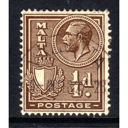 Malta 1926 - 27 KGV 1/4d Brown used SG 157 ( A765 )