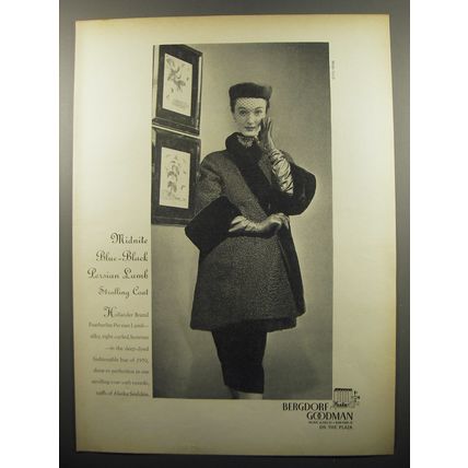1950 Bergdorf Goodman Ad - Hollander Featherlite Persian Lamb Fur Coat