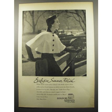 1950 Bergdorf Goodman Jaunt Jacket and Little Stove Pipe Hat Advertisement