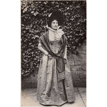 Posh Lady In Elegant Edwardian Crushed Velvet Dress Waiting For Date RPC Postcar