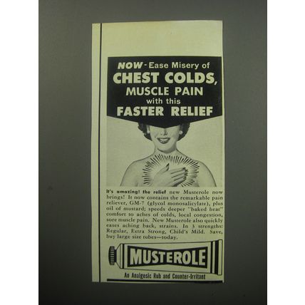 1957 Musterole Analgesic Rub Ad - Now - ease misery of chest colds