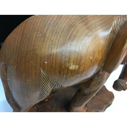 Hand Carved Elephant Solid Wood Sculpture 13.5'' x 14''h vintage wooden