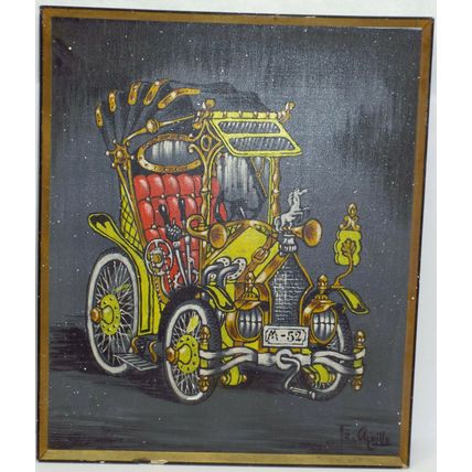 Very Rare FZ Aquillo Antique Car Art Automobile Painting 24.5 X 20.5 Model T