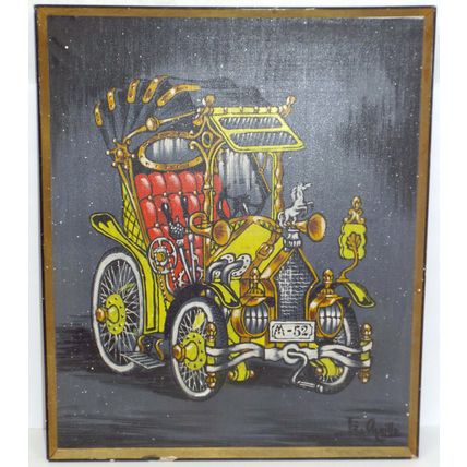 Very Rare FZ Aquillo Antique Car Art Automobile Painting 24.5 X 20.5 Model T