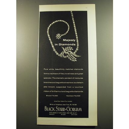 1959 Black Starr & Gorham Jewelry Advertisement - Majesty in diamonds