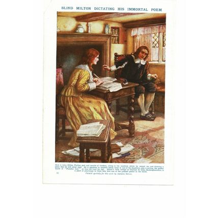 Blind Milton Dictates His Immortal Poem, Book Illustration, c1925